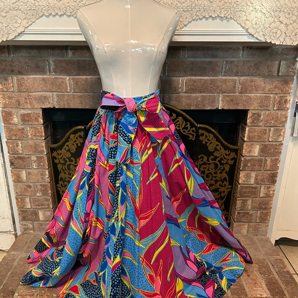 NEELAM Long Full Colorful Skirt Wide Elastic Waist Pockets Blue Pink Yellow NWOT